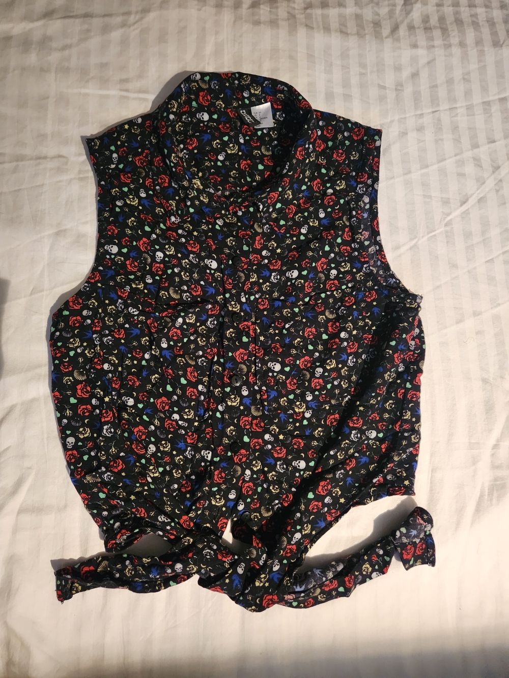 Divided Black Floral Tie-Front Skirt